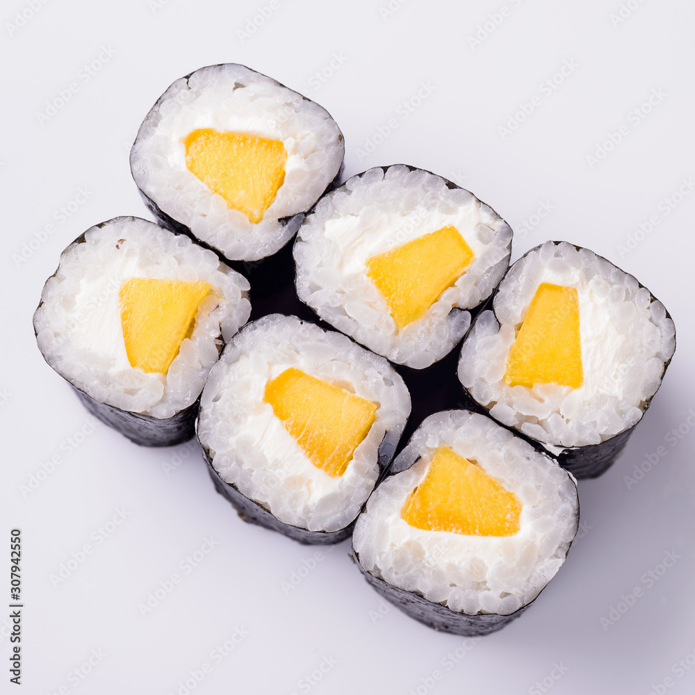 sushi with mango on white background sushi with mango on white background