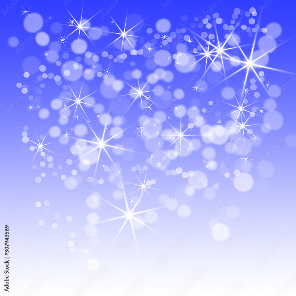 Christmas card  background. Winter Blue abstract background. Christmas holiday lights with snowflakes and stars.