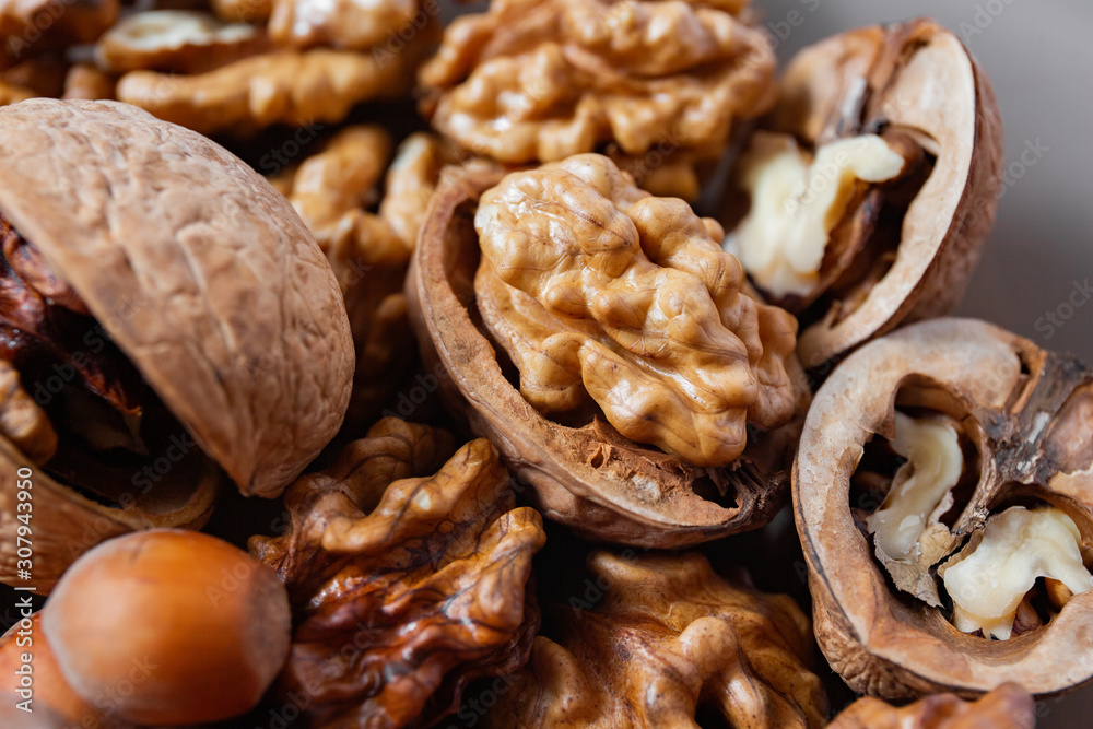 Walnuts isolated on white background.