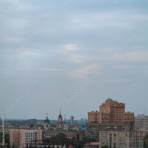 Close up of highrise buildings in Donetsk city center, Ukraine, 2012