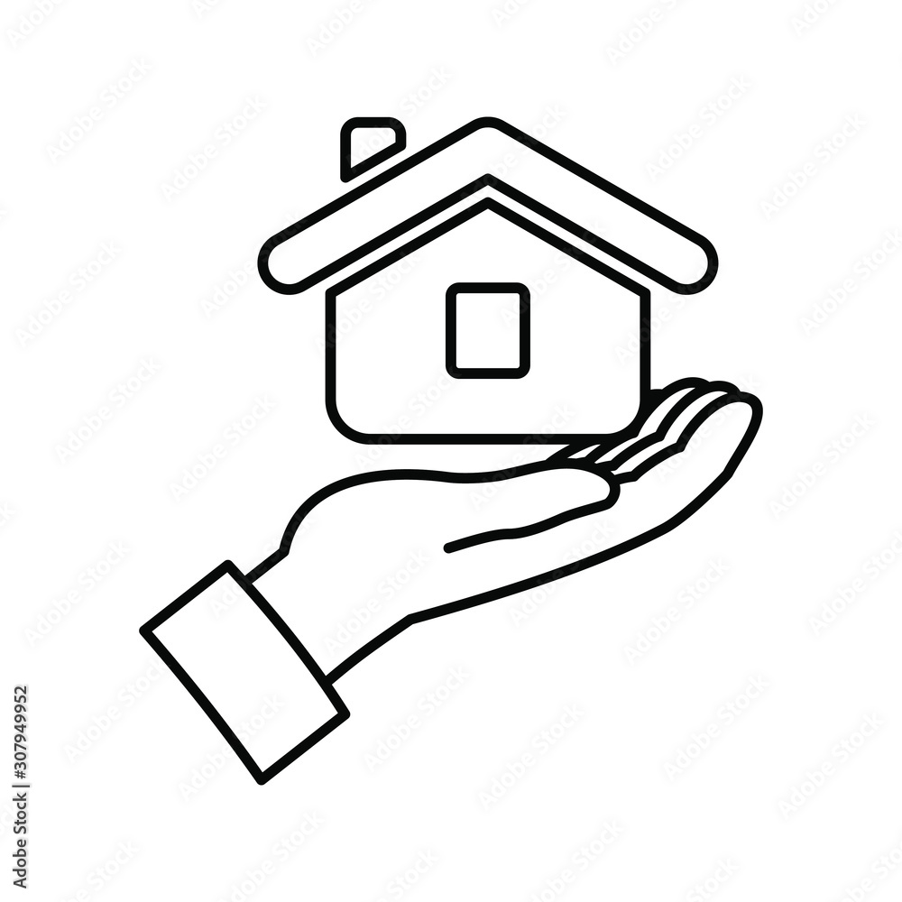 House in hand icon on white background, vector image, House in hand icon on white background, vector image,