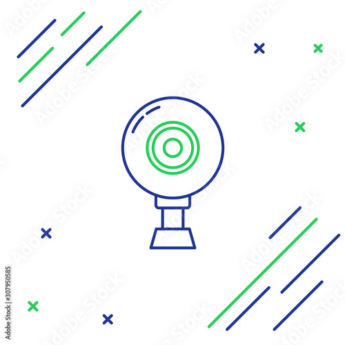 Blue and green line Web camera icon isolated on white background. Chat camera. Webcam icon. Colorful outline concept. Vector Illustration