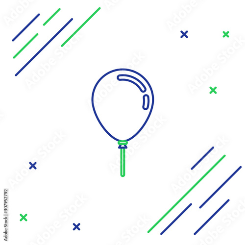 Blue and green line Balloon with ribbon icon isolated on white background. Colorful outline concept. Vector Illustration