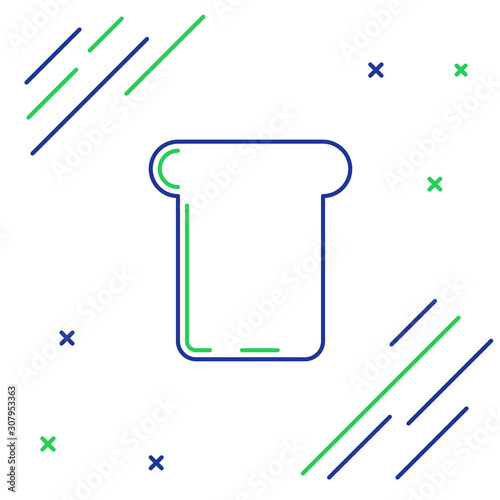 Blue and green line Bread toast for sandwich piece of roasted crouton icon isolated on white background. Lunch, dinner, breakfast snack. Colorful outline concept. Vector Illustration