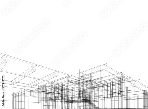 House building architecture concept sketch 3d illustration
