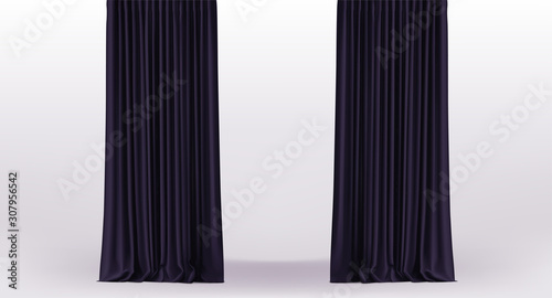 Background with straight luxury black curtains and draperies