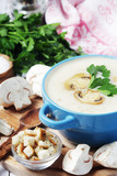 A bowl with mushroom cream soup	