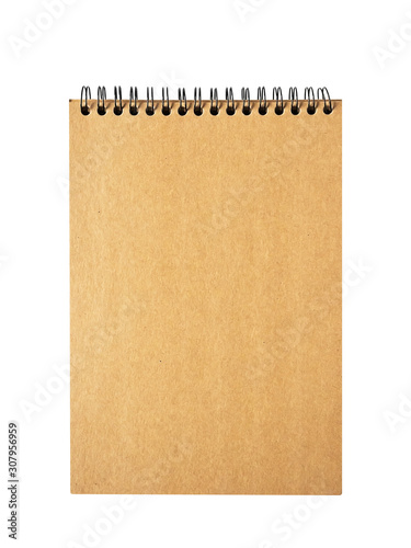 natural brown cover of a craft notebook on a spiral, top view. mockup, space for text. business idea and education concept