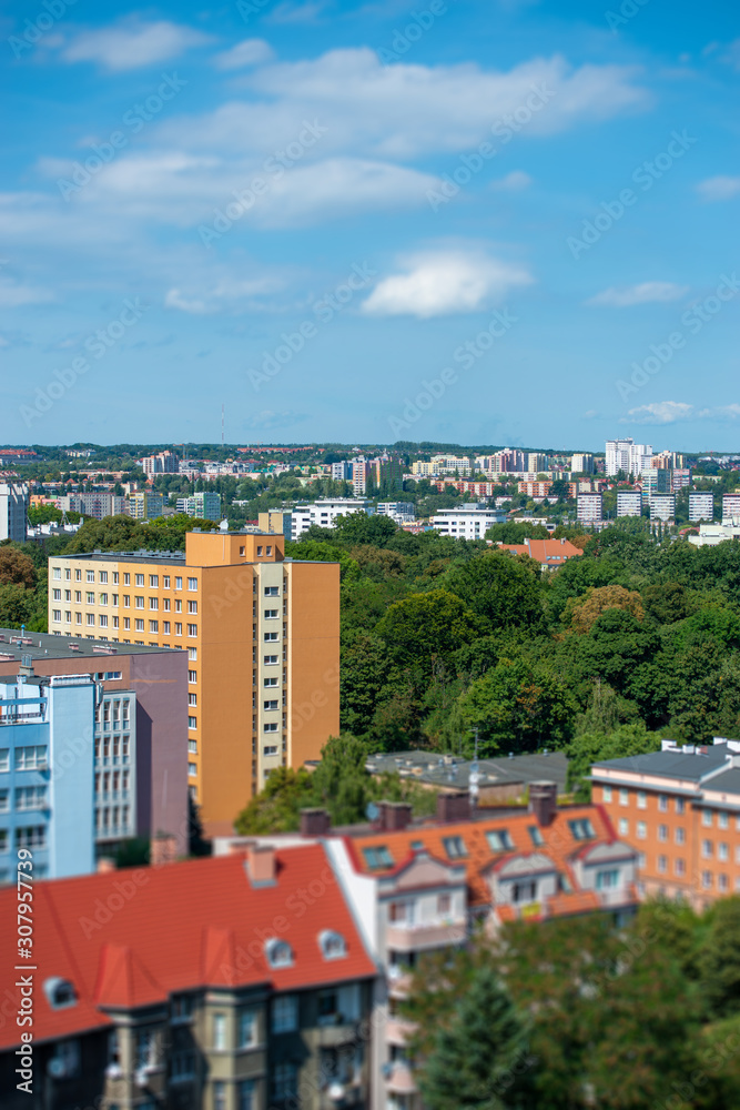 Fototapeta premium Panorama view with Odra river. Szczecin historical city with architectural layout similar to Paris