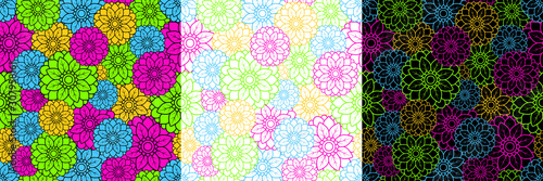 Série de 3 motifs floraux colorés style année 70.