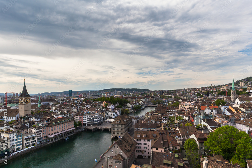 Aerial view of Zurich old town