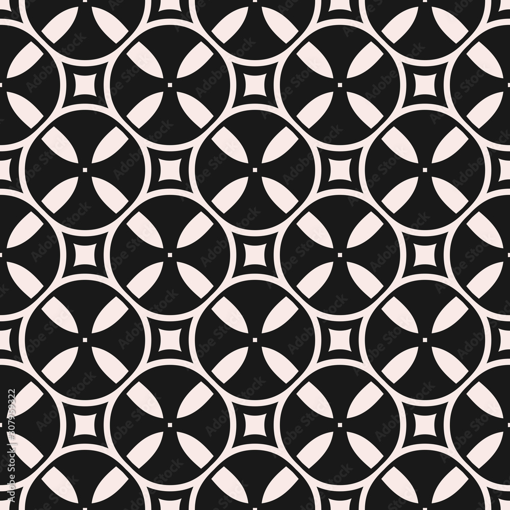 Naklejka premium Vector seamless pattern, simple monochrome geometric texture with tapes, bobbins, spools. Abstract dark repeat background, square tiles, modern endless illustration. Design for decor, covers, prints