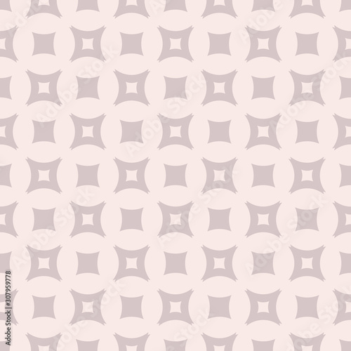 Cute vector geometric pattern with circles and squares. Simple texture in soft pastel colors, pale pink and serene. Subtle abstract repeat background. Modern design for boys and girls, fabric, prints