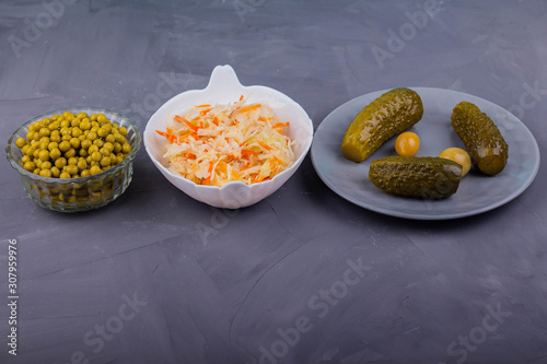 Sauerkraut, green peas and pickles