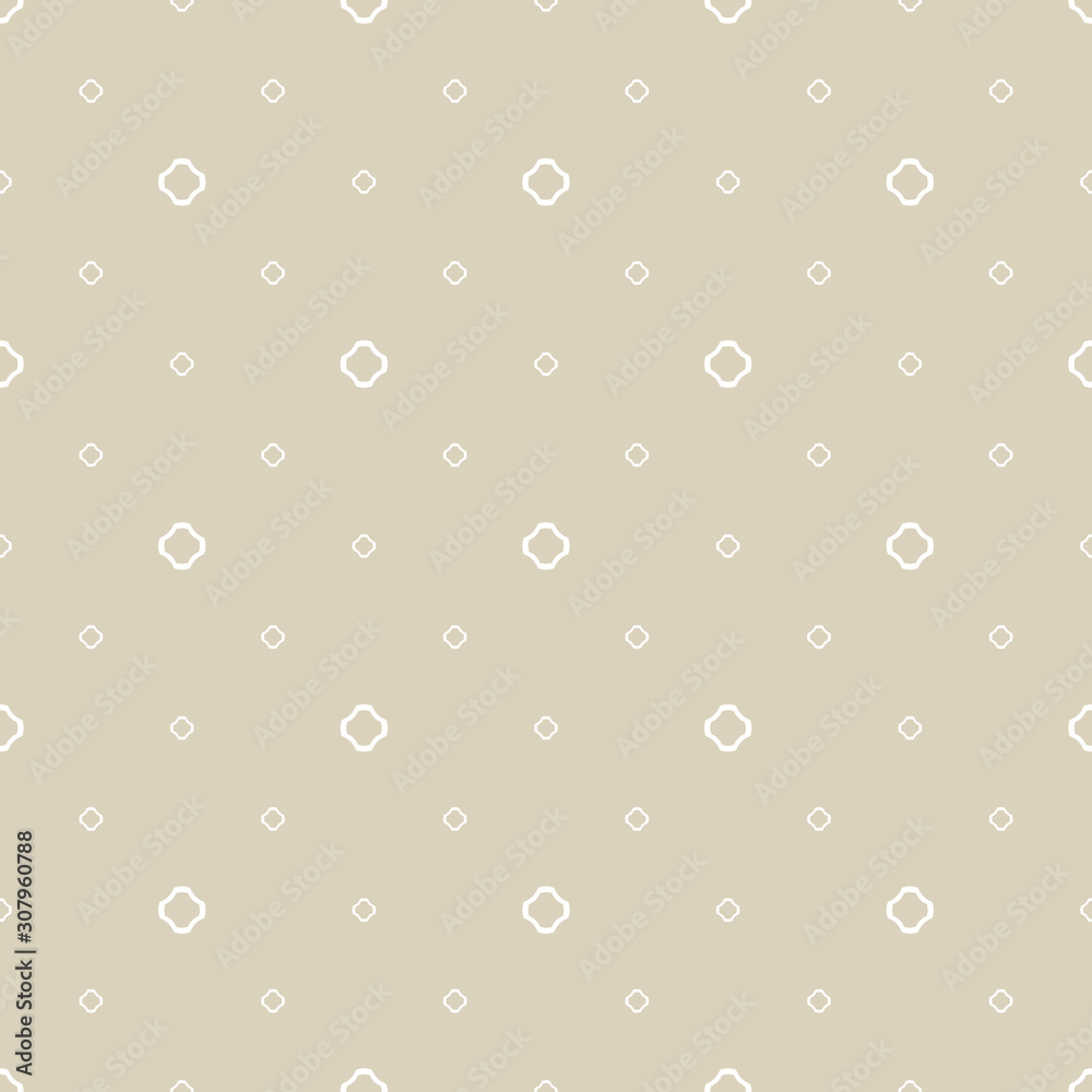 Vector minimalist golden geometric seamless pattern. Subtle texture with small floral shapes, outline crosses. Simple abstract white and beige background. Minimal design for decor, wallpapers, web