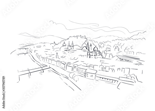 Salzburg Austria Europe vector sketch city illustration line art