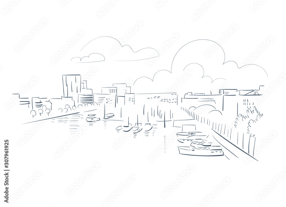 Naklejka premium Antwerp Belgium Europe vector sketch city illustration line art