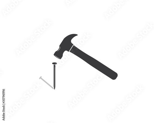 hummer and metal nail  icon logo vector illustration design