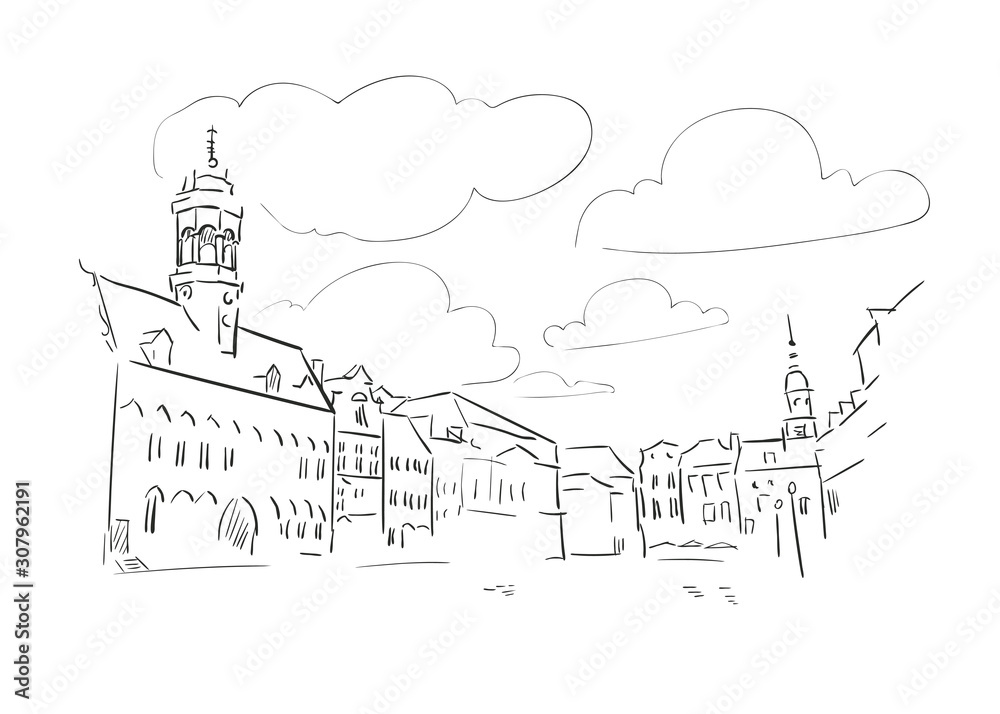 Mons Belgium Europe vector sketch city illustration line art
