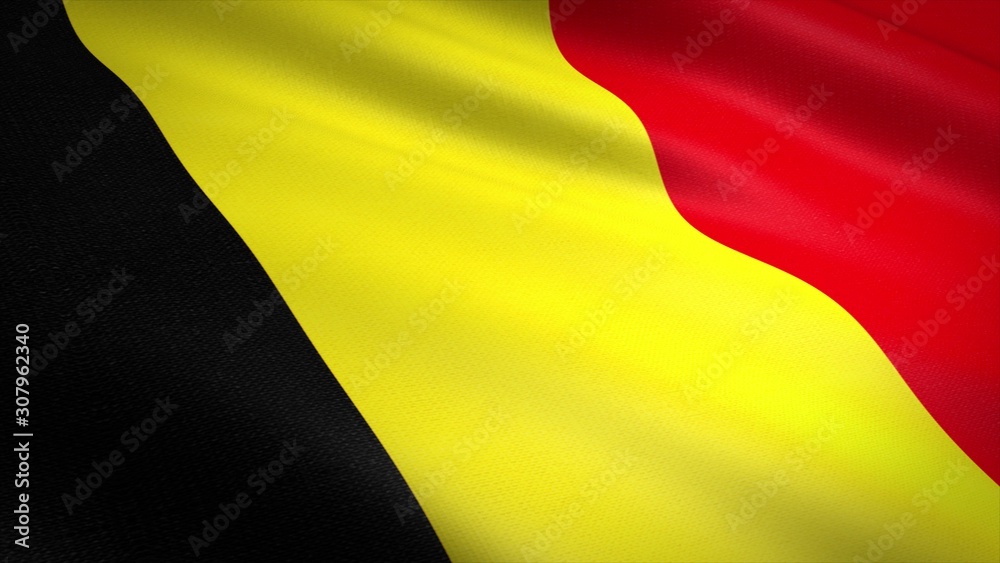 Flag of Belgium. Realistic waving flag 3D render illustration with highly detailed fabric texture.