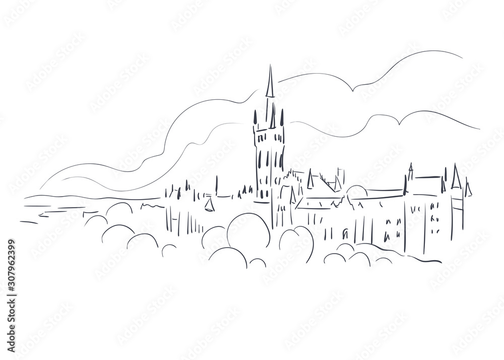 Glasgow United Kingdom Europe vector sketch city illustration line art