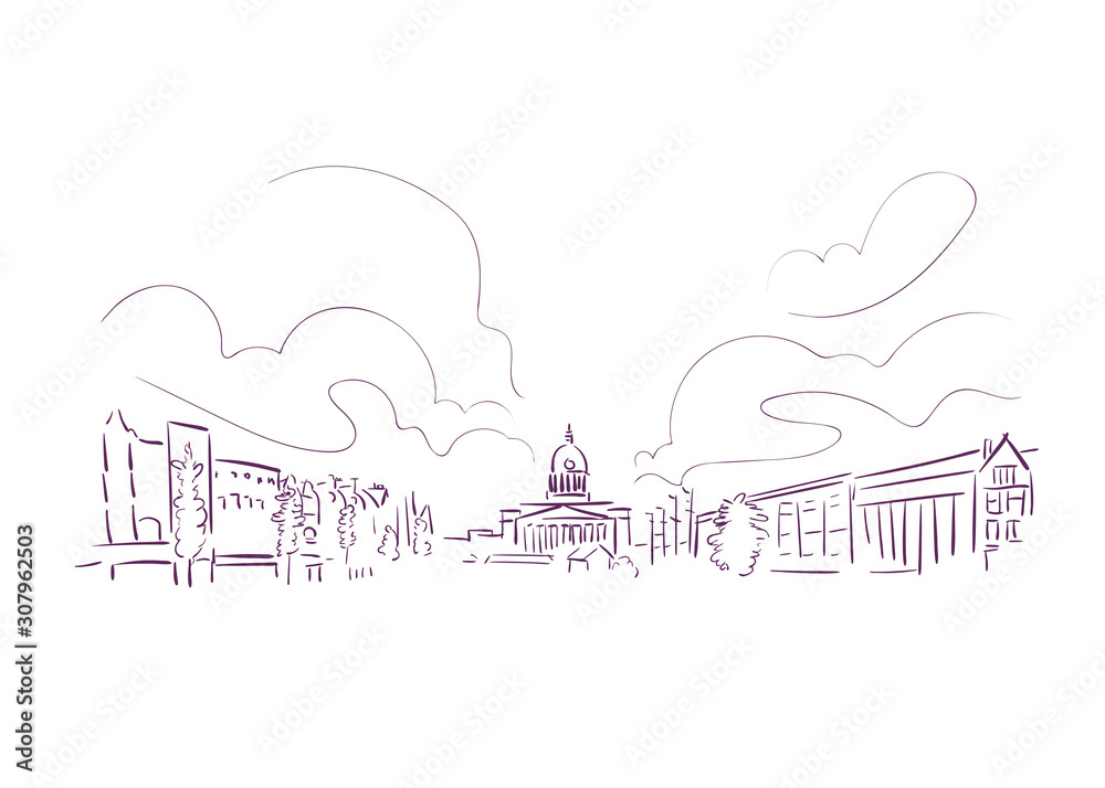 Nottingham United Kingdom Europe vector sketch city illustration line art