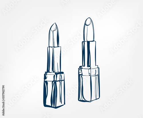 lipstick line art sketch outline isolated design element cosmetics vector