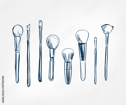 makeup brushes line vector clip art isolated cosmetics
