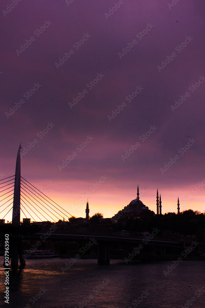 Fototapeta premium skyline of istanbul and modern bridge