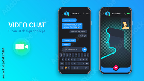Video Chat Interface Application. Social Media Dating with Mobile Dialogue Window. Telemedicine Concept. Virtual communication apps. Sms Messenger. Flat Web Character Icons. Vector EPS 10
