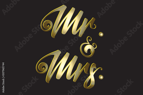 Mr. and Mrs. gold design lettering text vector image