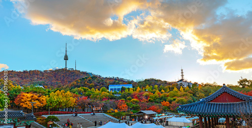 Sunset of Seoul Tower in Autumn South Korea