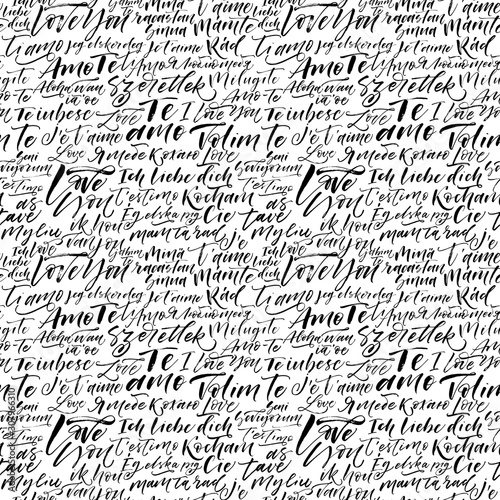 Seamless pattern with I love you in different languages. photo