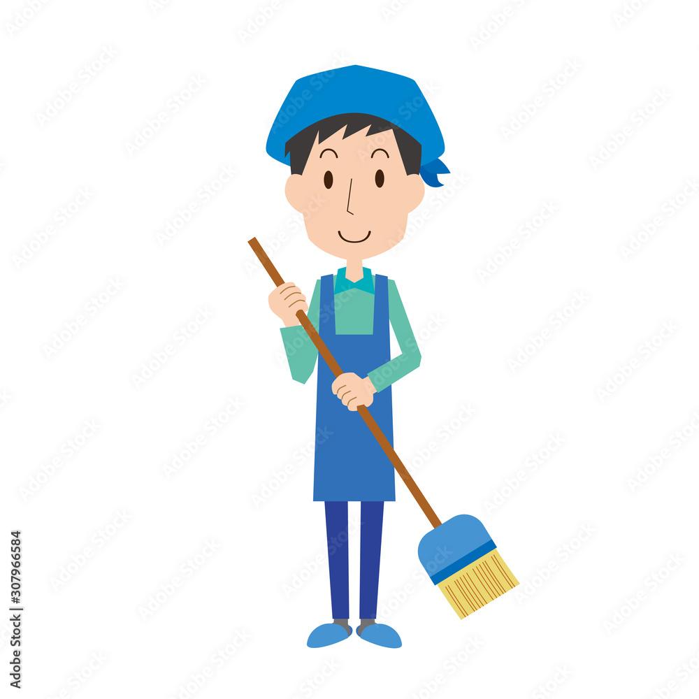 	掃除　大掃除　男性　主夫　家事　清掃　ほうき