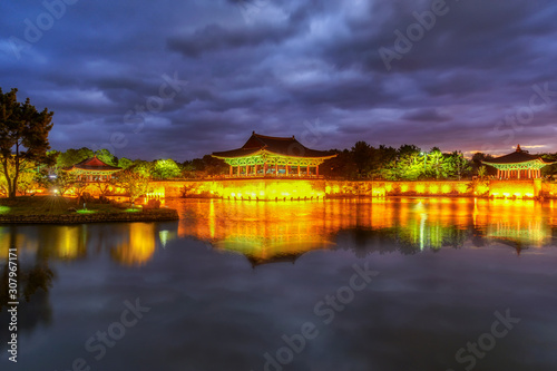 Anapji sunset at Donggung Palace and Wolji Pond in gyeongju national park, South Korea