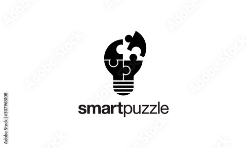  lightbulb idea smart puzzle logo design template