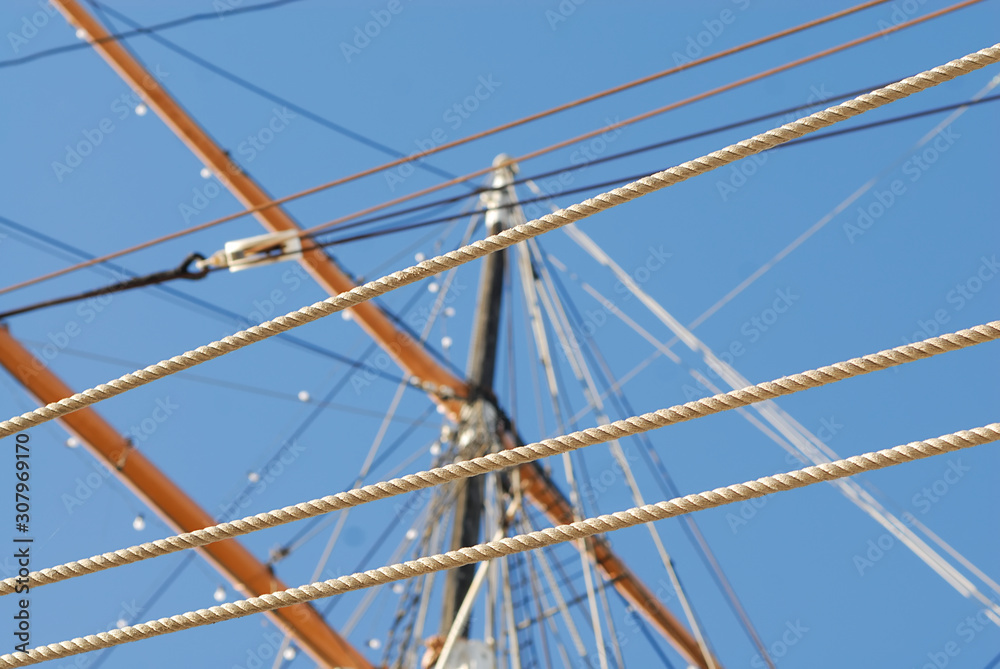 Rigging from a classic historic sailboat. Rigging from a classic historic sailboat.