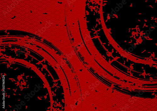 和柄背景　円　青海波　赤と黒