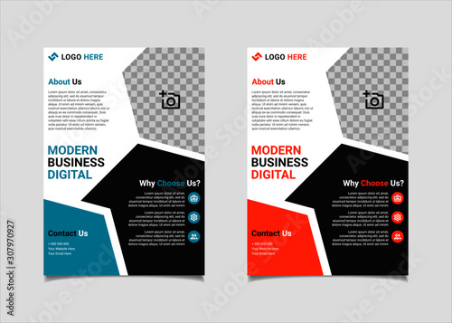 Business flyer template vector design, A4 brochure template blue and orange geometry shapes used for business poster layout, IT Company flyer, corporate banners, and leaflets