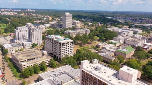 Very good aerial over the Mississippi State Capitol building in Jackson, Mississippi.