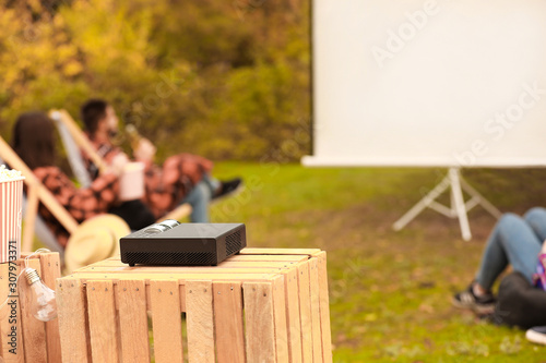Multimedia DVD projector in outdoor cinema