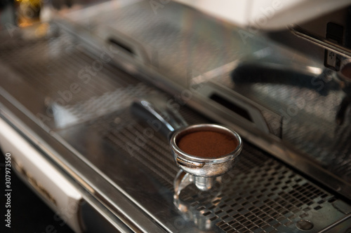 Coffee powder on coffee tamper