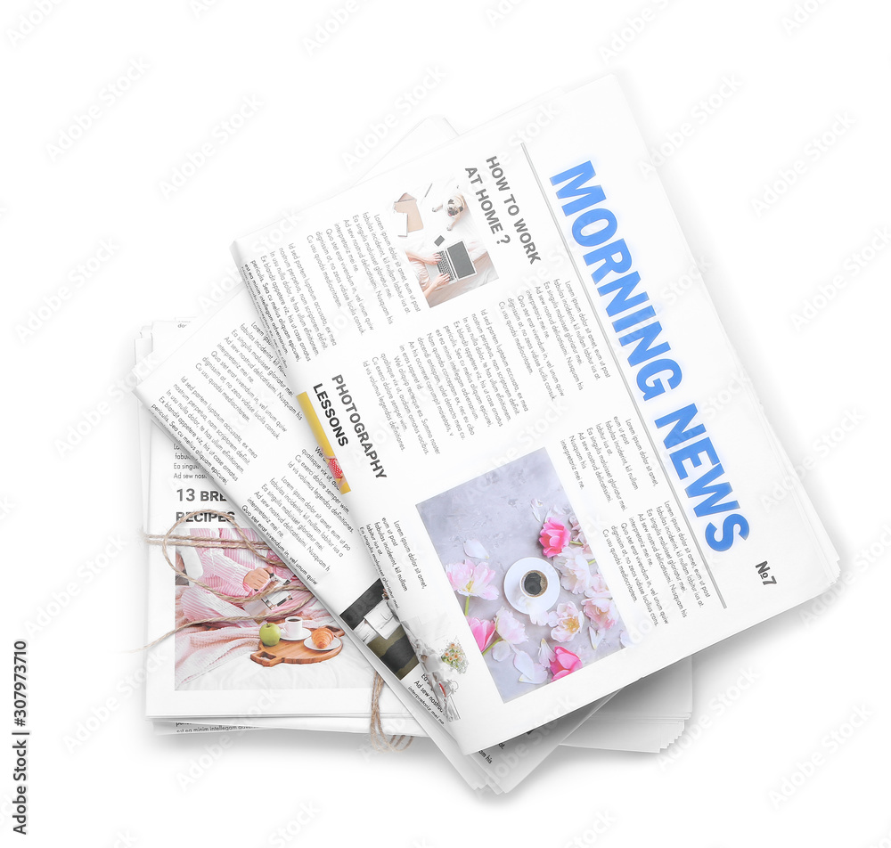 Fototapeta premium Morning newspapers on white background