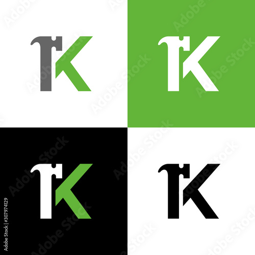 Initial letter K and hammer, creative logo template, repair and maintenance concept - Vector