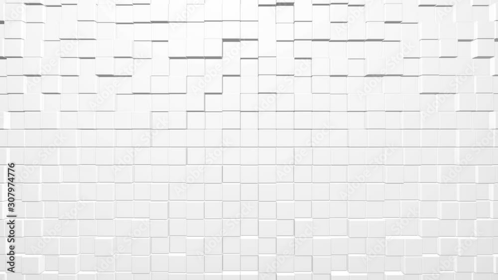 White 3D animation of a seamless loop of cubic background. Trendy background with moving cubes surface. White 3D animation of a seamless loop of cubic background. Trendy background with moving cubes surface.