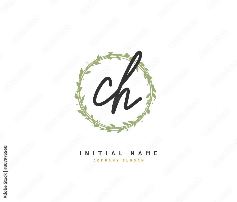 C H CH Beauty vector initial logo, handwriting logo of initial signature, wedding, fashion, jewerly, boutique, floral and botanical with creative template for any company or business.