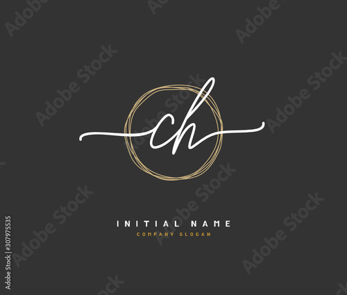C H CH Beauty vector initial logo, handwriting logo of initial signature, wedding, fashion, jewerly, boutique, floral and botanical with creative template for any company or business.
