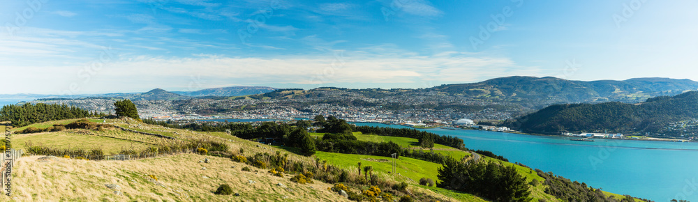 ニュージーランド　ダニーデンの展望台からの街並みとオタゴ港