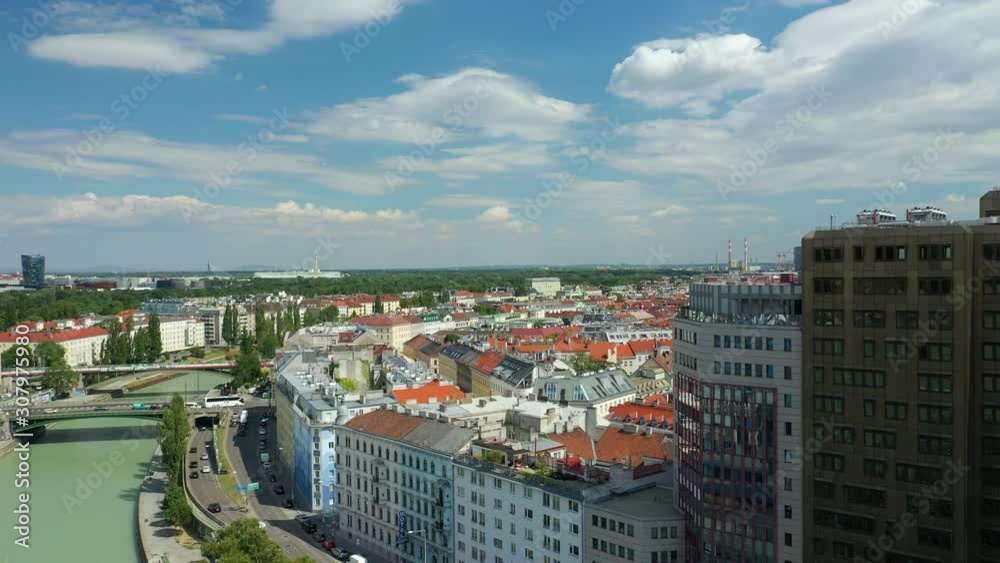 sunny day flight over vienna city center aerial panorama 4k austria