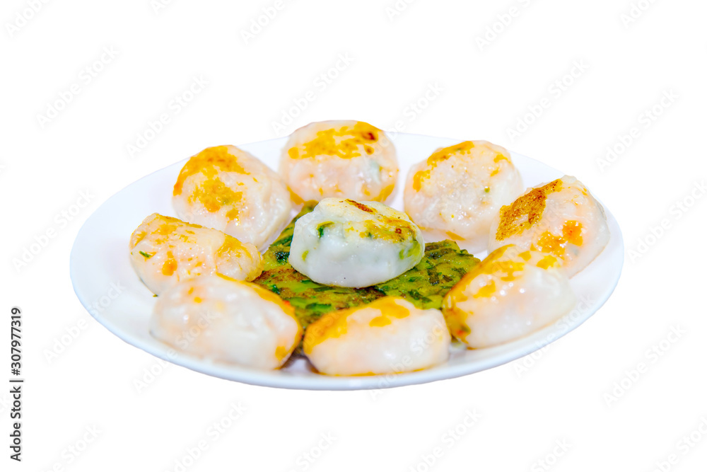 Fried leek dumplings, The appetizers are delicious  with colors White background look beautiful appropriate the background , idea copy space
